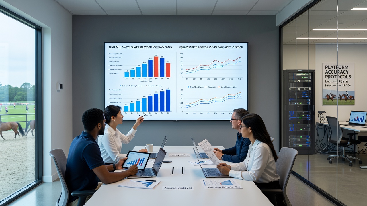 Analysts reviewing cross-verified metrics and outcome projections on multiple screens