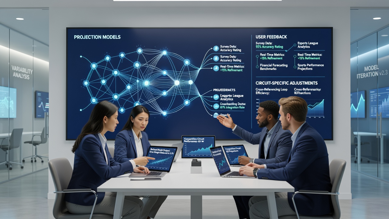 Network visualization of feedback pathways connecting diverse athletic leagues to centralized projection model servers