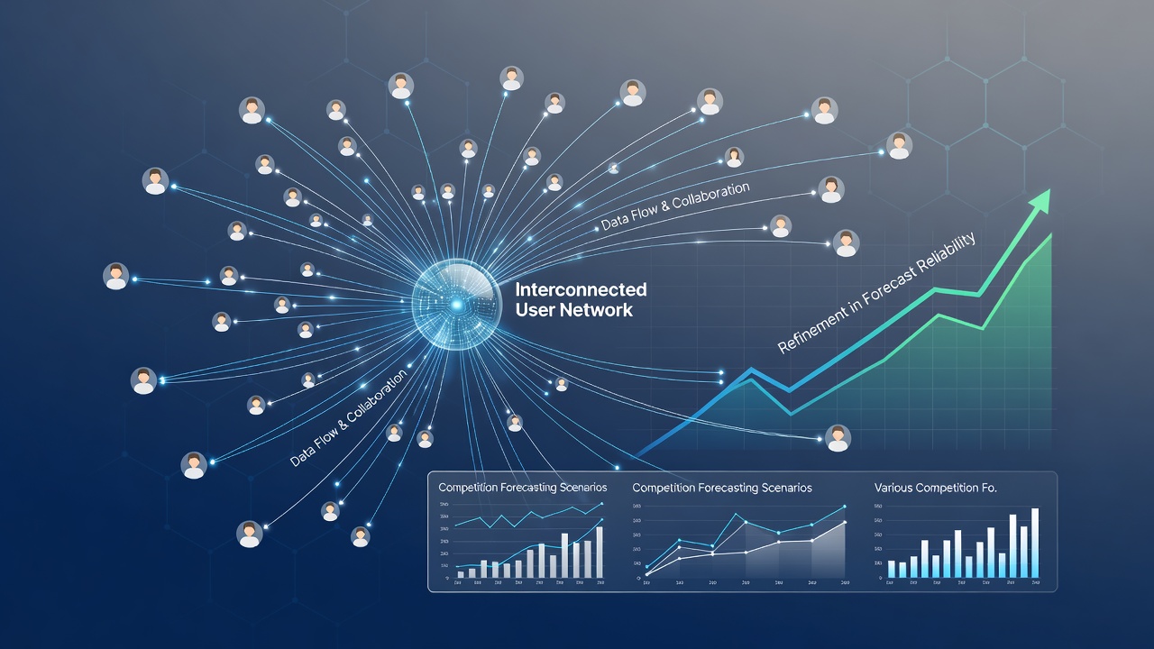 Visualization of forecast accuracy improvements linked to user network density in diverse competition settings
