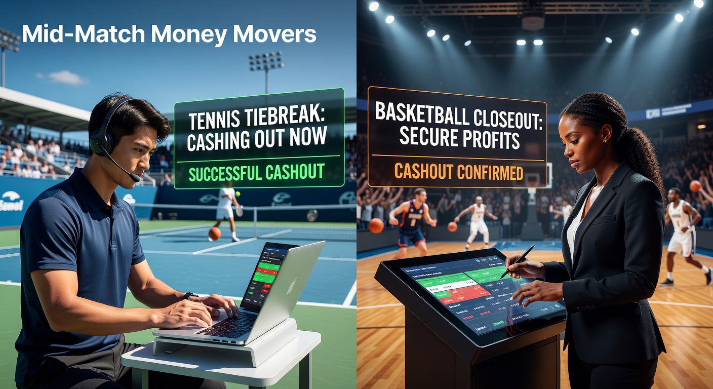 Live basketball closeout scene with tipster dashboard showing cashout buttons during overtime thriller