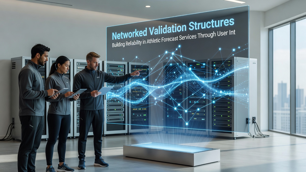 Users collaborating on validation of athletic forecast data through platform interfaces