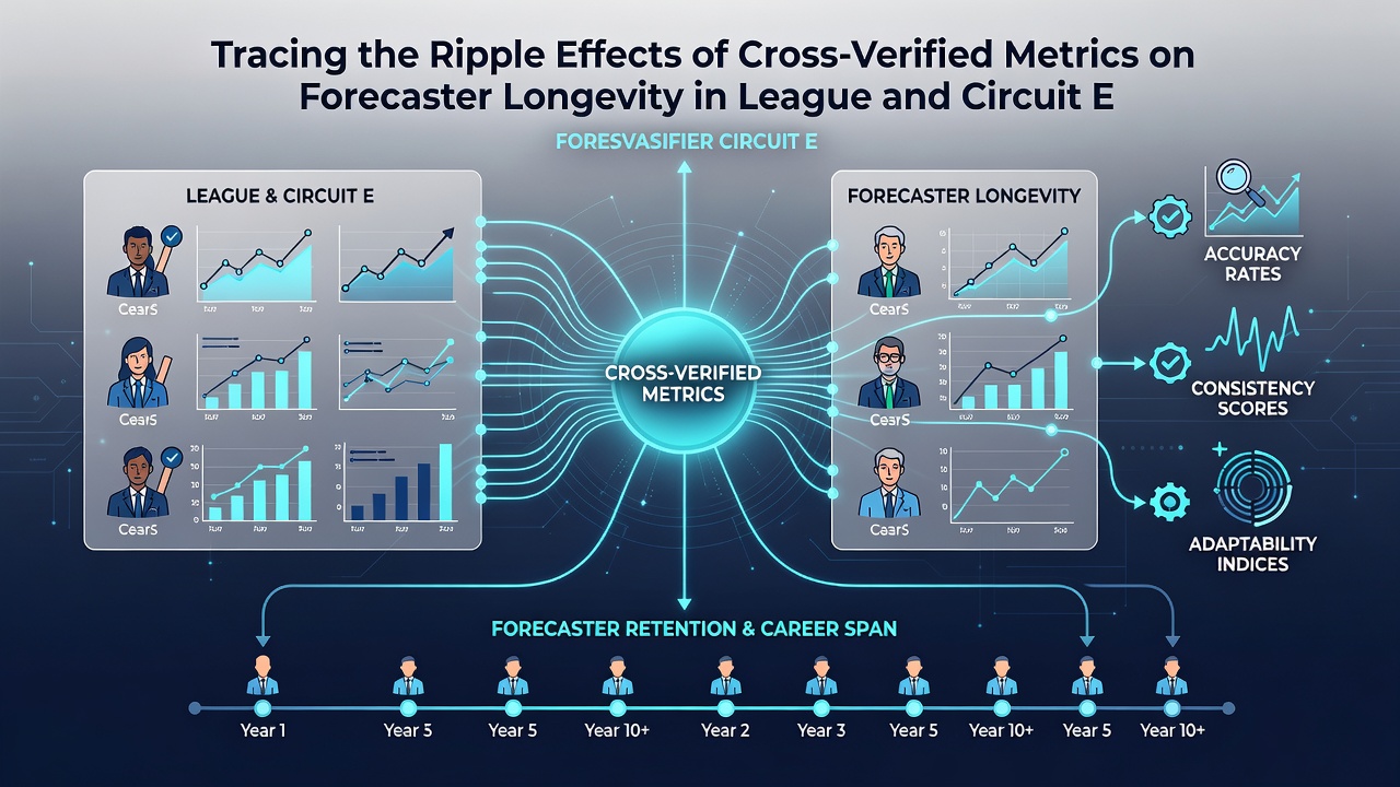 Network diagram illustrating connections between verified forecaster metrics and longevity in sports ecosystems