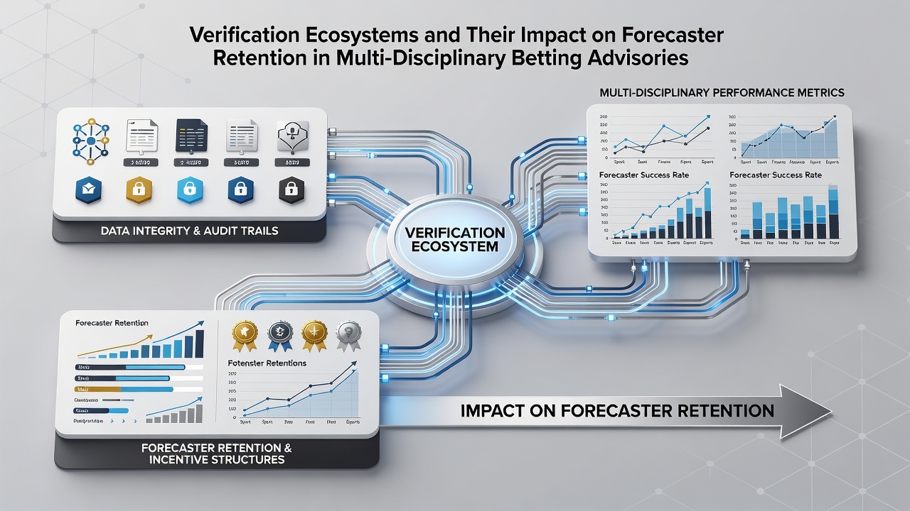 Analytics dashboard showing retention metrics and verification scores for forecasters in multi-sport advisory platforms